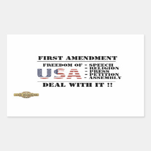 rectangular sticker  "FIRST AMENDMENT"