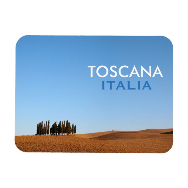 Rectangular Tuscany magnet with cypress and text (Horizontal)