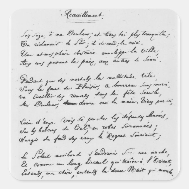 Recueillement', signed sonnet, 1861 square sticker (Front)