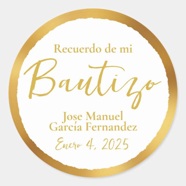 Recuerdo de mi Bautizo Classic Round Sticker (Front)
