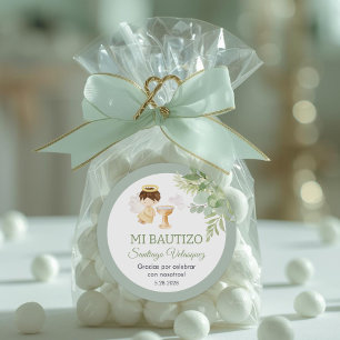 Recuerdos Bautizo Boy  Angel Baptism Favours Gifts Classic Round Sticker