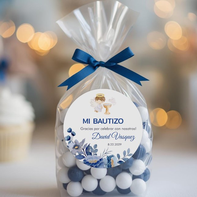 Recuerdos Bautizo Boy Angel Baptism Favours Gifts Classic Round Sticker (Creator Uploaded)