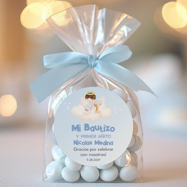 Recuerdos Bautizo Cute Baptism First Year Favours Classic Round Sticker (Creator Uploaded)