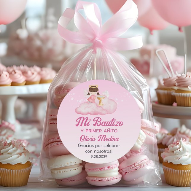 Recuerdos Bautizo Cute Baptism First Year Favours Classic Round Sticker (Creator Uploaded)