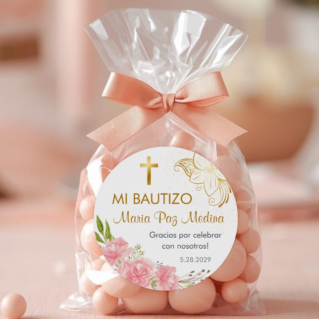Recuerdos de Bautizo Baptism Christening Favours Classic Round Sticker (Creator Uploaded)