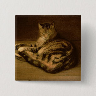 Recumbent Cat, 1898 15 Cm Square Badge