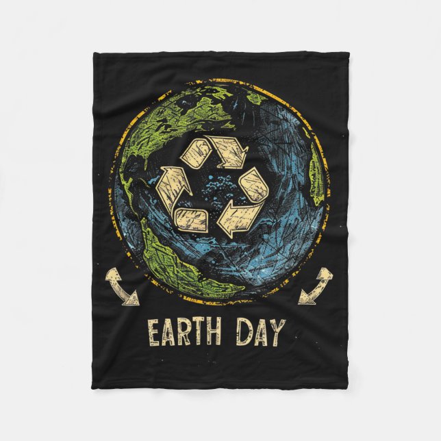 Recycle Earth Day Nature Planet Conservation Tree  Fleece Blanket (Front)