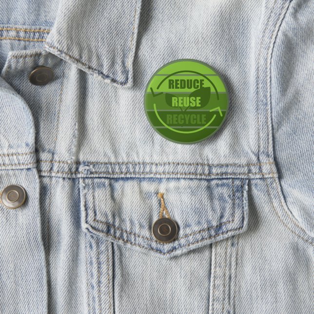 recycle reduce reuse 6 cm round badge (In Situ)