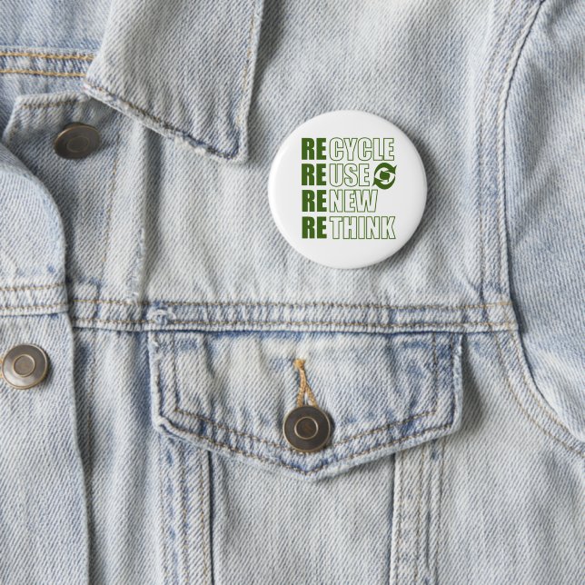 Recycle reduce reuse renew rethink 6 cm round badge (In Situ)