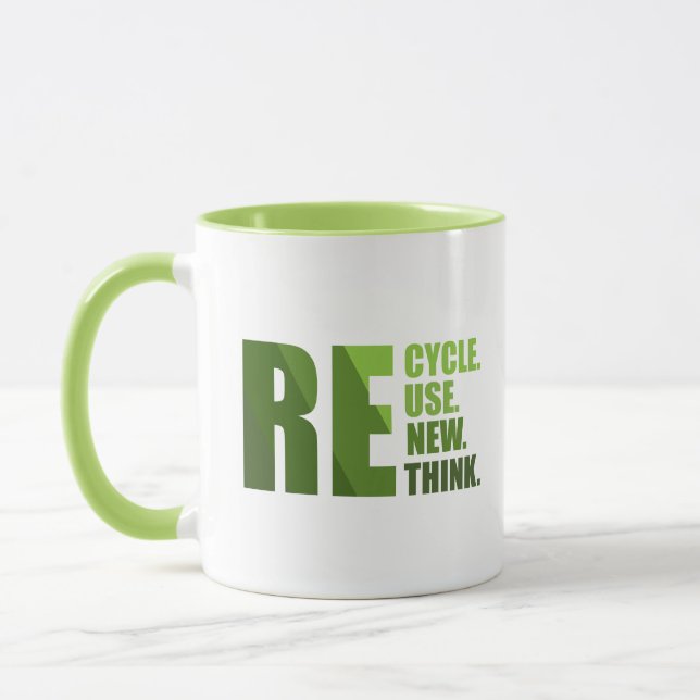 Recycle reduce reuse renew rethink mug (Left)