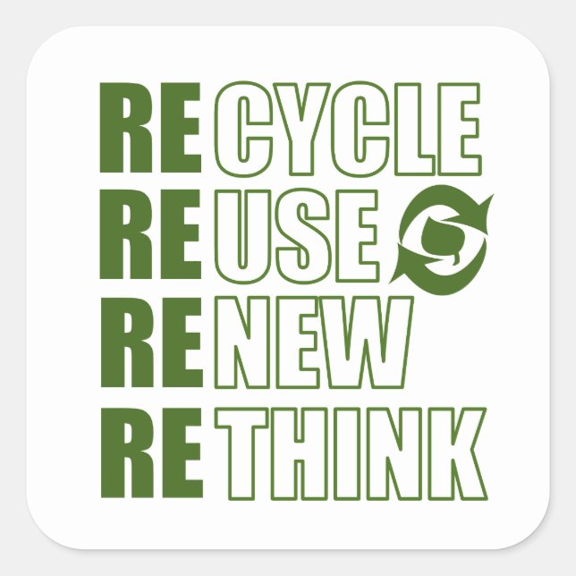 Recycle reduce reuse renew rethink square sticker (Front)