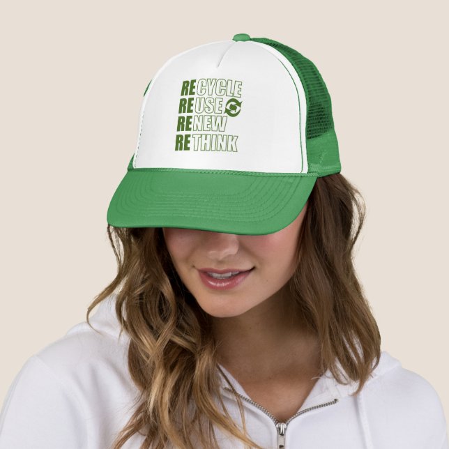 Recycle reduce reuse renew rethink trucker hat (In Situ)