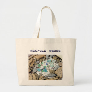 Recycle Reuse canvas Tote Bags Ocean Sea Glass