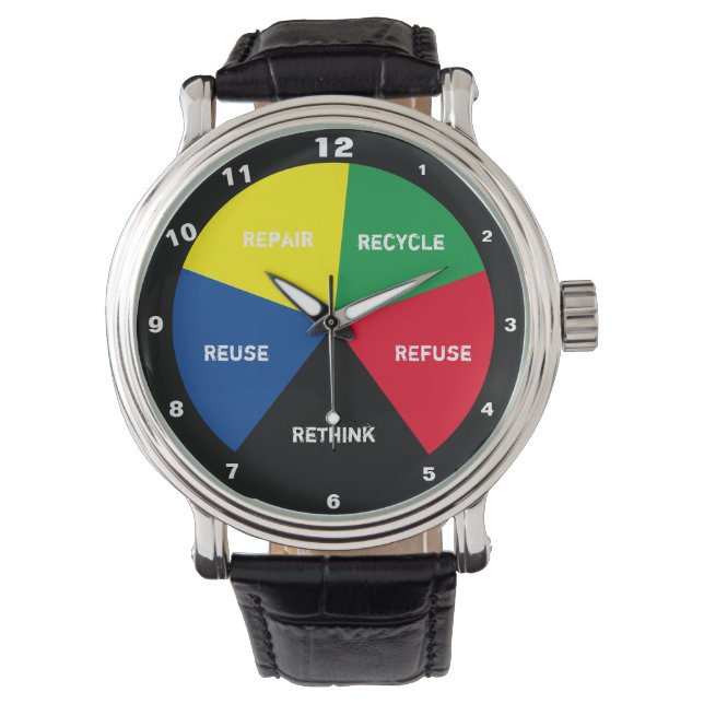 Recycle, ReUse, ReFuse, Rethink - Save Planet Time Watch (Front)