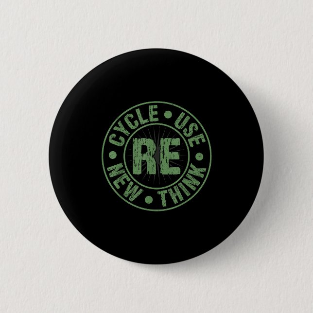 Recycle reuse renew rethink crisis environmental 6 cm round badge (Front)