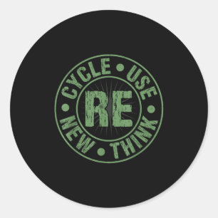 Recycle reuse renew rethink crisis environmental classic round sticker