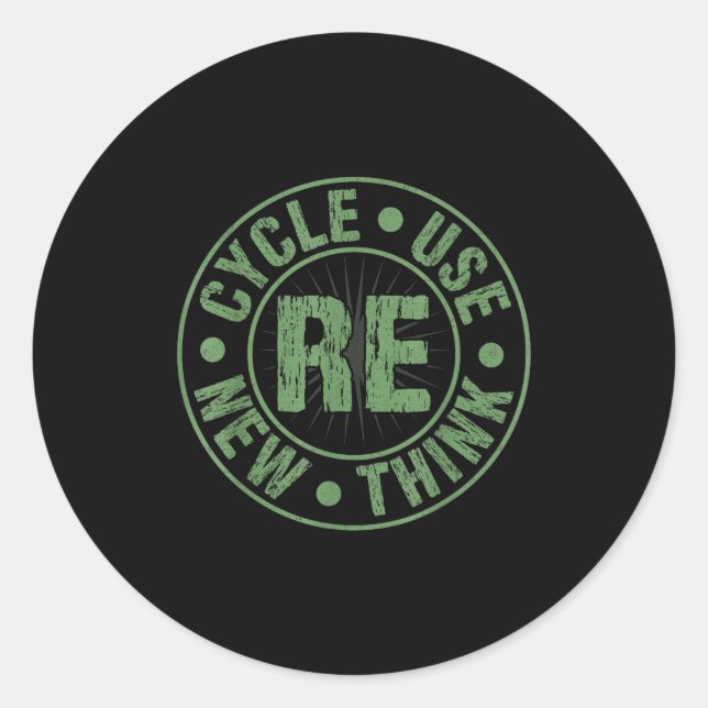 Recycle reuse renew rethink crisis environmental classic round sticker (Front)