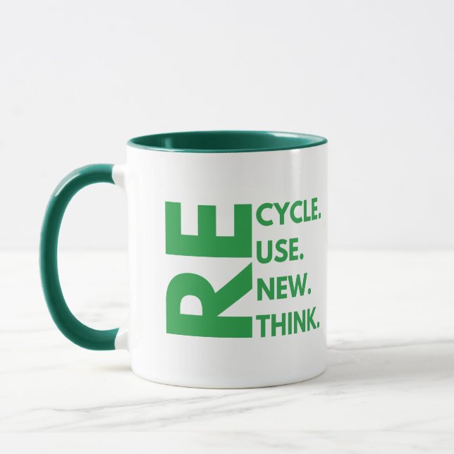 Recycle Reuse Renew Rethink Earth Day Environment Mug (Left)