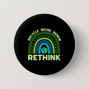 Recycle Reuse Renew Rethink Earth Day Environmenta 6 Cm Round Badge