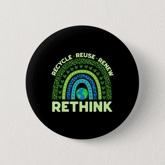 Recycle Reuse Renew Rethink Earth Day Environmenta 6 Cm Round Badge (Front)