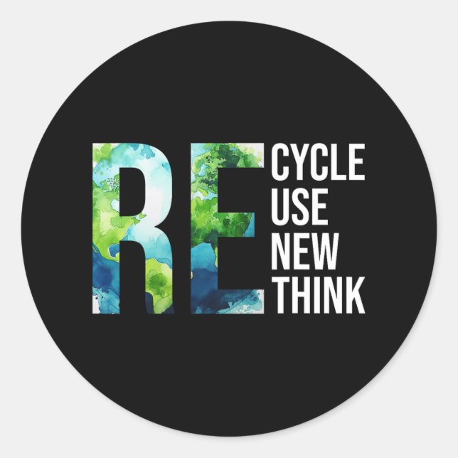 Recycle Reuse Renew Rethink Earth Day Environmenta Classic Round Sticker (Front)