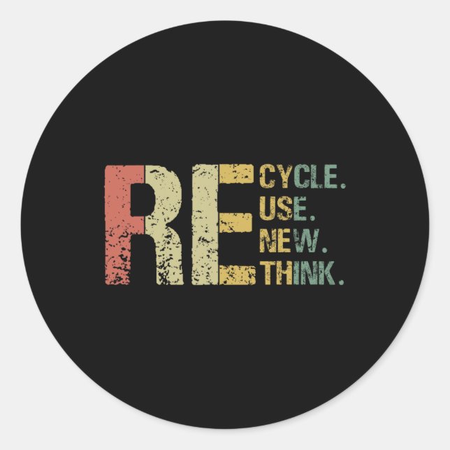 Recycle Reuse Renew Rethink Earth Day Environmenta Classic Round Sticker (Front)