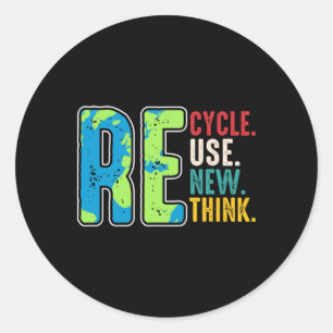 Recycle Reuse Renew Rethink Earth Day Environmenta Classic Round Sticker