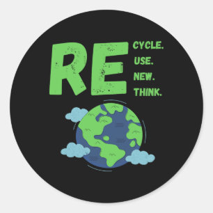 Recycle Reuse Renew Rethink Earth Day Environmenta Classic Round Sticker