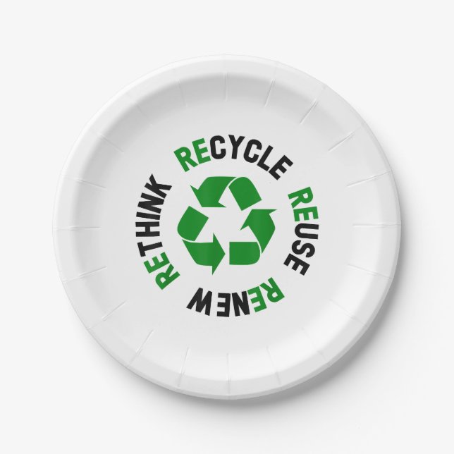 Recycle Reuse Renew Rethink Earth Day Environmenta Paper Plate (Front)