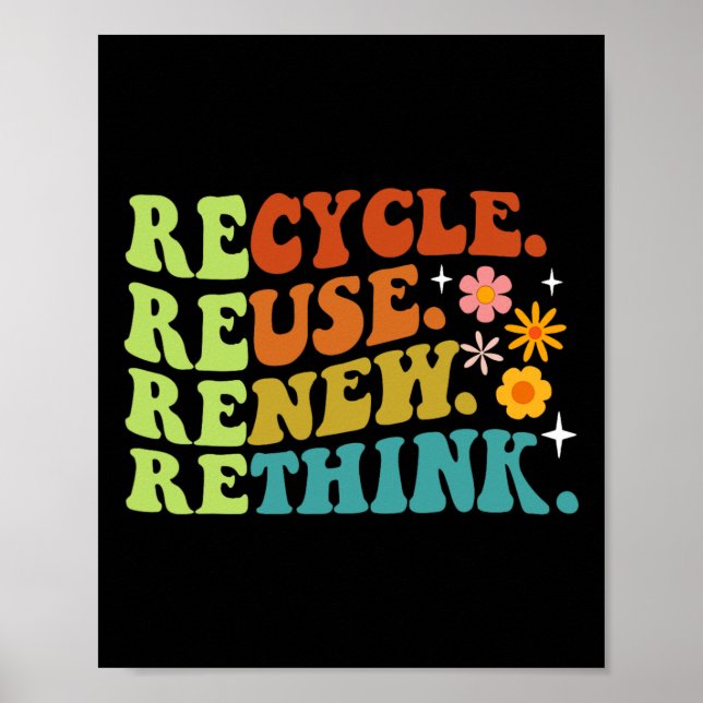 Recycle Reuse Renew Rethink Earth Day Environmenta Poster (Front)