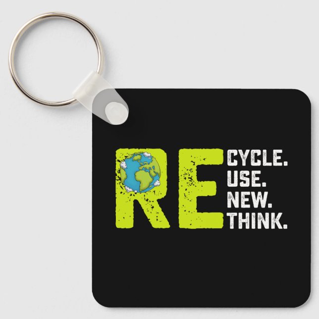 Recycle Reuse Renew Rethink Earth Day Key Ring (Front)
