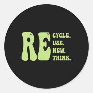Recycle Reuse Renew Rethink Groovy Earth Day Cute  Classic Round Sticker