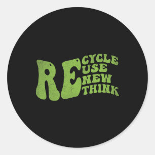 Recycle Reuse Renew Rethink Retro Groovy Earth Day Classic Round Sticker
