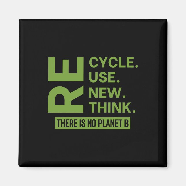 Recycle Reuse Renew Rethink There Is No Planet B E Magnet (Front)
