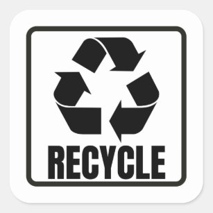 recycle symbol black  square sticker