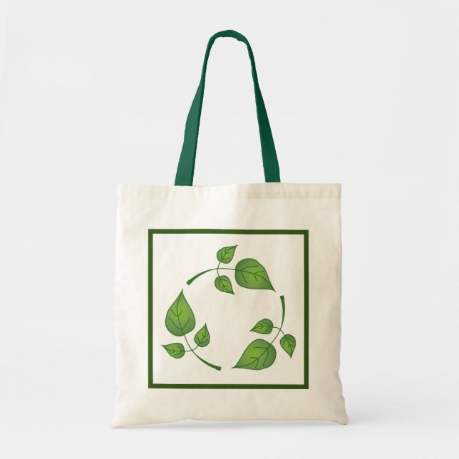 Recycle Symbol with Green Leaves Tote Bag (Front)