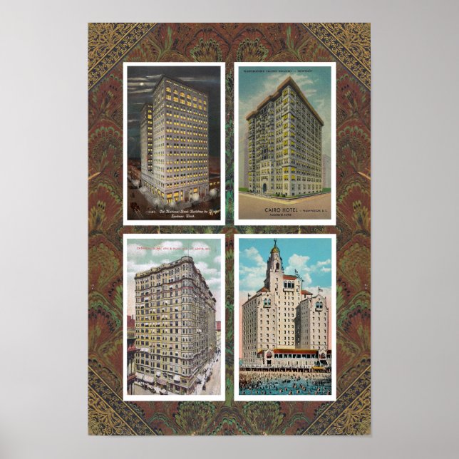RECYCLED ART: 1920S USA ARCHITECTURE 4 POSTCARDS POSTER (Front)