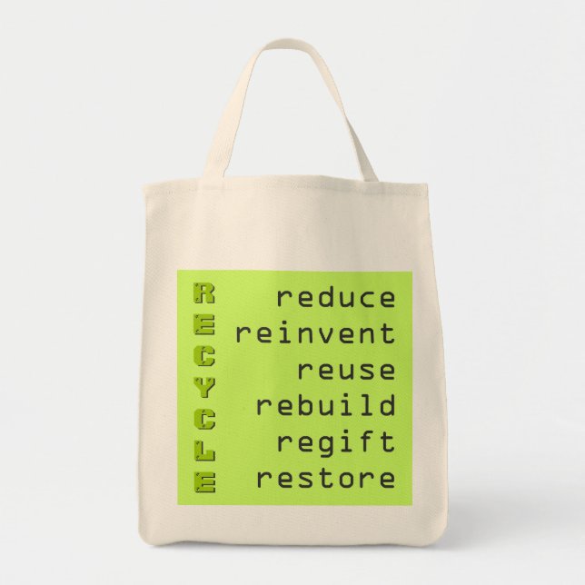 Recycling Awareness Reusable Grocery Tote Bag (Front)