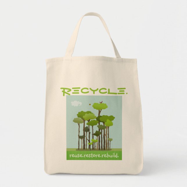 Recycling Awareness Reusable Grocery Tote Bag (Front)