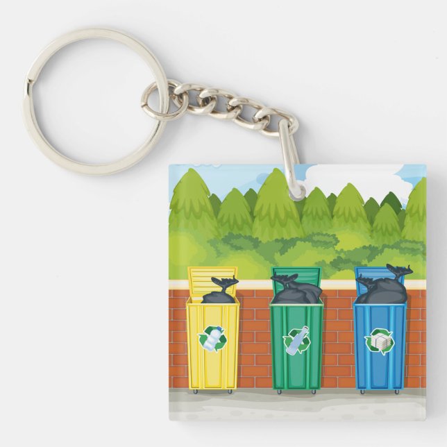 Recycling Bins Garbage Trash Keychain (Front)