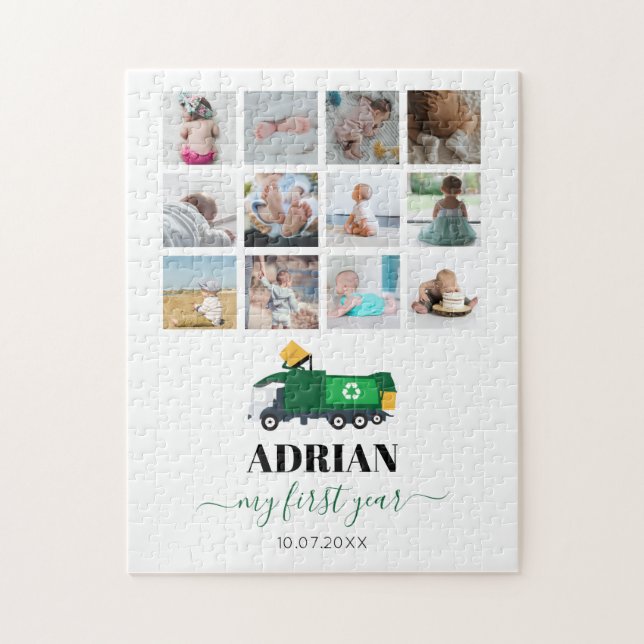Recycling Garbage Truck Baby Boy 1st Year Photos Jigsaw Puzzle (Vertical)
