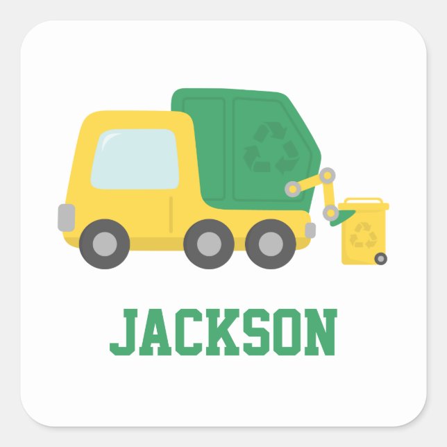 Recycling Garbage Truck Kids Personalised Square Sticker (Front)