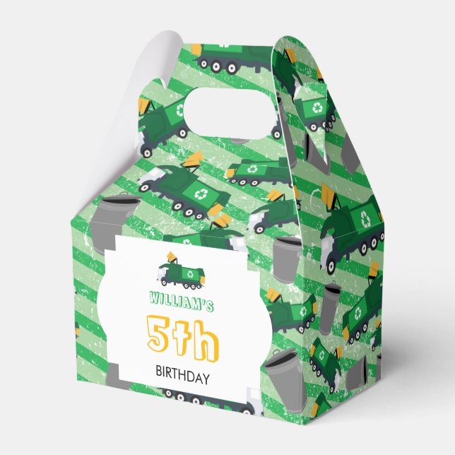 Recycling Garbage Truck Pattern Birthday Favour Box (Front Side)