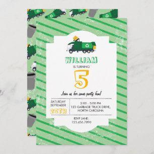 Recycling Garbage Truck Pattern Birthday Invitation