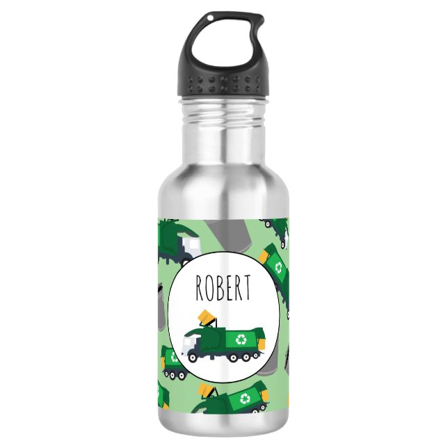 Recycling Garbage Truck Pattern Boys Name 532 Ml Water Bottle (Front)