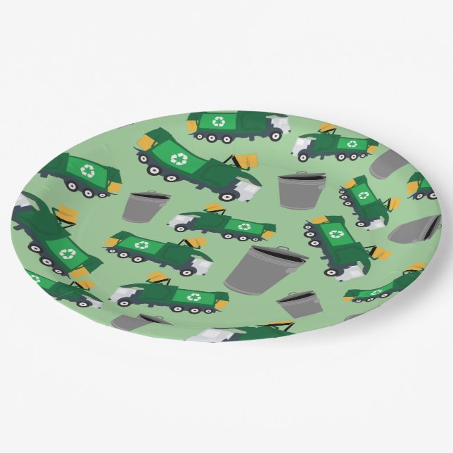 Recycling Garbage Truck Pattern Paper Plate (Angled)