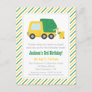 Recycling Garbage Truck Theme Boys Birthday Party Invitation