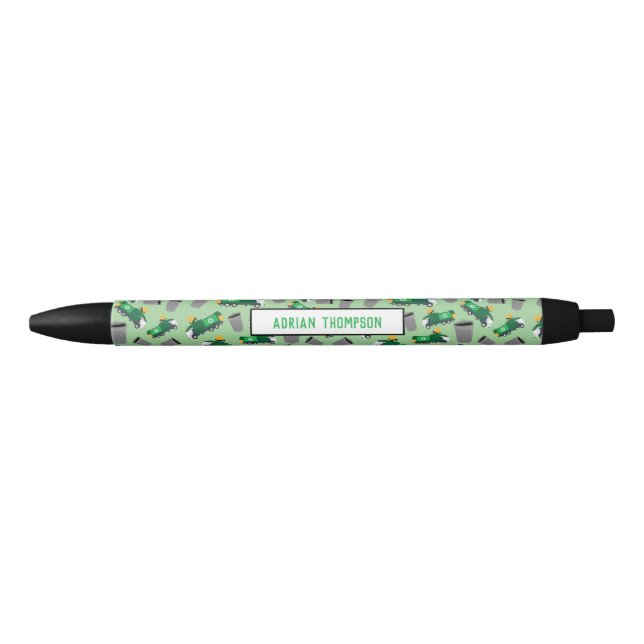 Recycling Garbage Trucks Pattern Kids Black Ink Pen (Front)