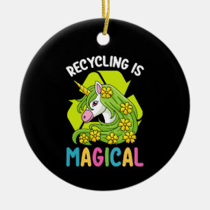 Recycling is Magical Unicorn Cute Earth Day Ceramic Tree Decoration
