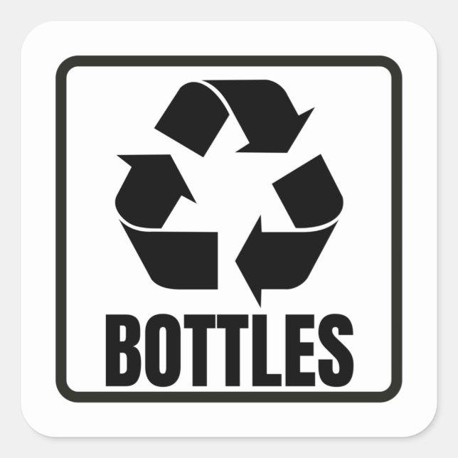 Recycling sign black bottles  square sticker (Front)